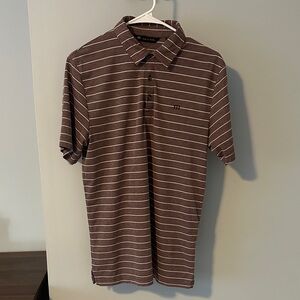 Travis Mathew Maroon Brown and White Striped Polo Shirt Small